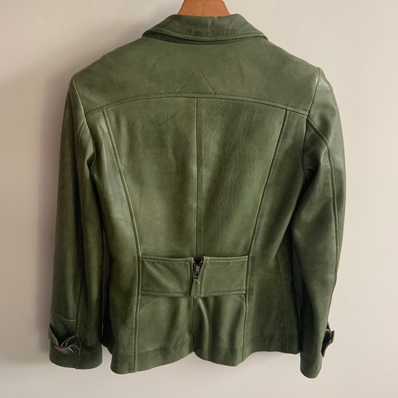 Tailored Button-Up Leather Blazer Jacket Coat - Picture 3 of 5